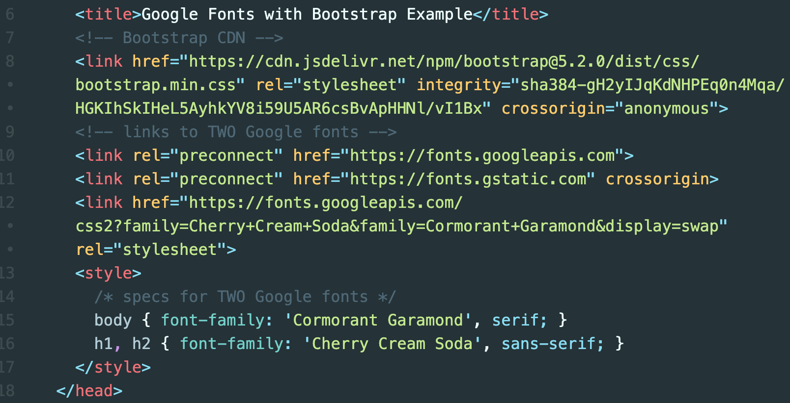 code for adding Google fonts with Bootstrap CSS