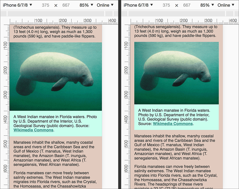 Screenshots of two ways to handle image width