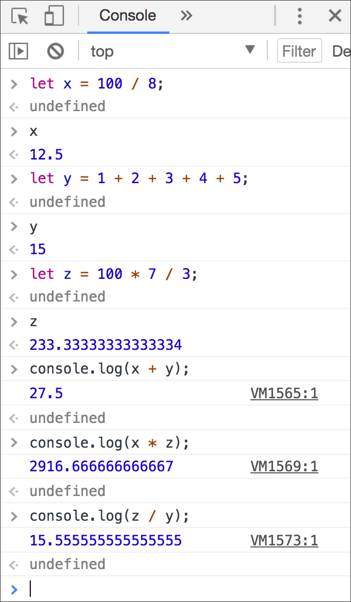 JavaScript console